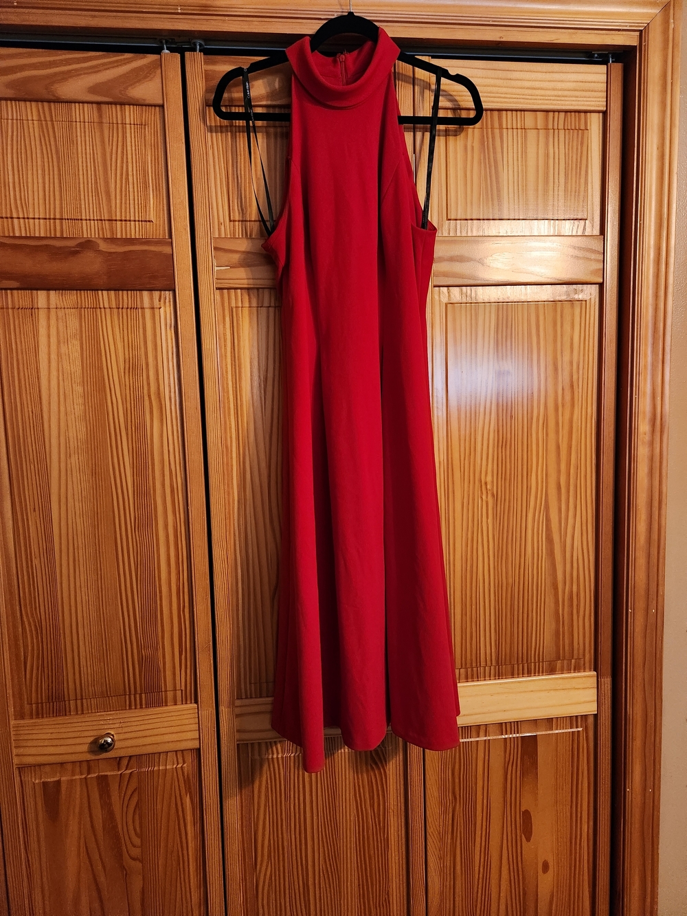 Calvin Klein Red Sleeveless Midi Dress with Turtleneck